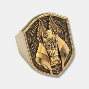 Mythical Antiqued Shadows 18KYG Plated 925 Anubis Ring Size 11